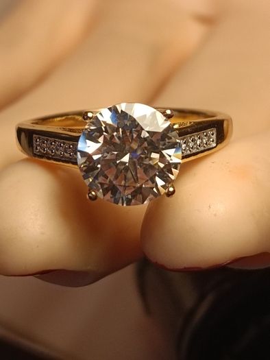 3 carat Moissanite Solitaire Ring in 18kt Vermeil Hard Gold Plated Sterling Silver (Bargain)