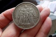 France 1874 A. Silver 5 francs."Hercules"Type.90%silver.