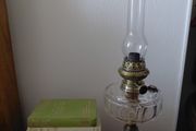 Antique beautiful large French oil lamp brass and Crystal Working