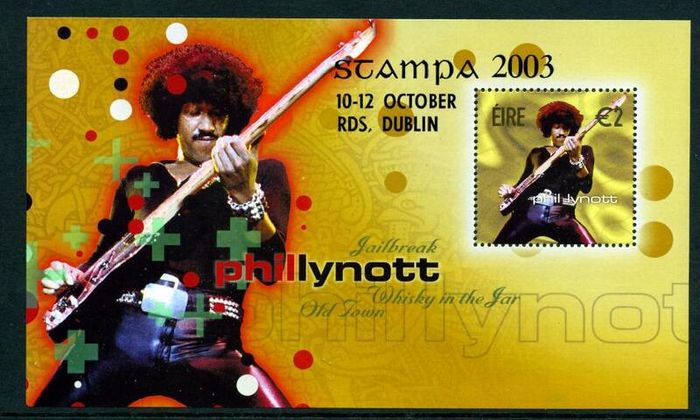 2003 Ireland Stampa Public Souvenir Phil Lynott Commemorative Stamps Miniature Sheet Overprinted for Stampa Mint Never Hinged (MNH)
