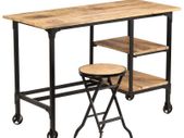 Desk with Folding Stool Solid Mango Wood 115x50x76 cm