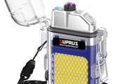 Waterproof Windproof Lighter Dual Arc Plasma Electric Rechargeable Lighter with Survival Emergency Whistle and Lanyard Black