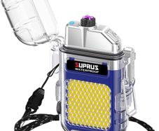 Waterproof Windproof Lighter Dual Arc Plasma Electric Rechargeable Lighter with Survival Emergency Whistle and Lanyard Black