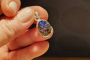 silver pendant with natural stone agate titanium druzy
