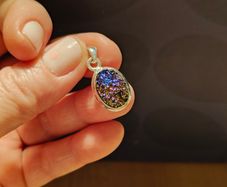 silver pendant with natural stone agate titanium druzy
