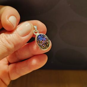 silver pendant with natural stone agate titanium druzy