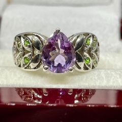 Silver ring with Amethyst, Citrine,Peridots, Chrome Diopside