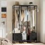 Clothes Rail Heavy Duty Clothes Rack - Stand Portable Closet Rack with Hooks, Wood Top, Steel Frame, Fabric Drawers & Open Shelves for Hanging Clothes, Rustic Brown Image 5