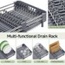 Dish Drainer Rack - Extendable Dish Rack, Stainless Steel Dish Drainer for Kitchen Counter, Draining Board Rack with Removable Cutlery Holder, Gray Image 2