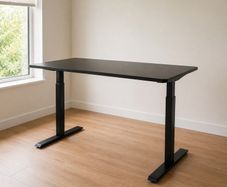 Electric Height Adjustable Desk. Modern Black Office Setup
