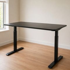 Electric Height Adjustable Desk. Modern Black Office Setup
