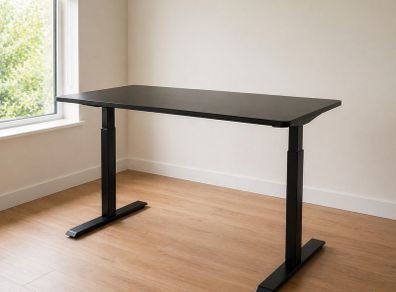 Electric Height Adjustable Desk. Modern Black Office Setup