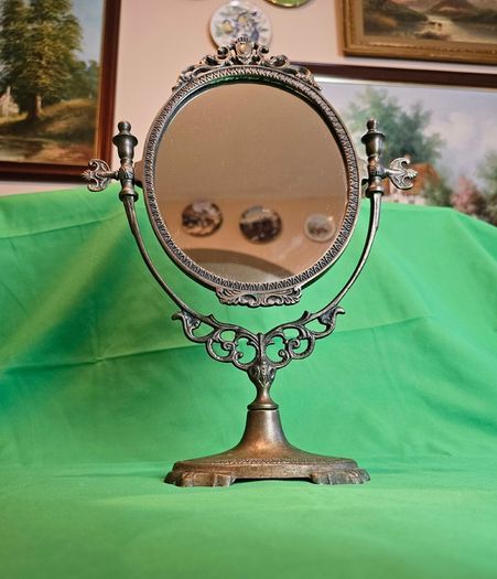 Ornate Victorian Style Brass Swivel Vanity Mirror  Antique Dressing Table Mirror