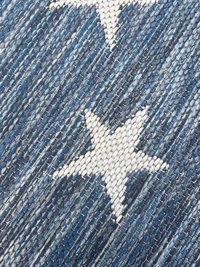 Ex display 100cm x 158cm distressed french navy and off white outdoor/indoor star rug
