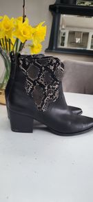 MARCO TOZZI black leather python print pointed ankle boots Sz 41 (Fit 7.5-8UK) - Rrp 115 (New)