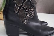 MARCO TOZZI black leather python print pointed ankle boots Sz 41 (Fit 7.5-8UK) - Rrp 115 (New)