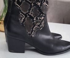 MARCO TOZZI black leather python print pointed ankle boots Sz 41 (Fit 7.5-8UK) - Rrp 115 (New)