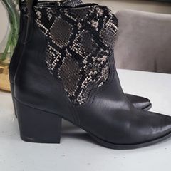 MARCO TOZZI black leather python print pointed ankle boots Sz 41 (Fit 7.5-8UK) - Rrp 115 (New)