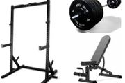 Squat Rack, Barbell, Weight plates, Adjustable bench (new)
