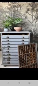 19th Century Wooden Printers Cabinet