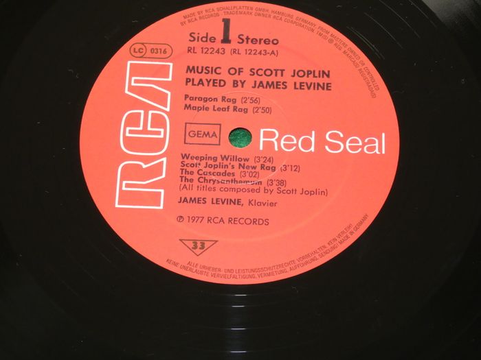 Scott Joplin Music Of James Levine German Pressing 1977 Lp