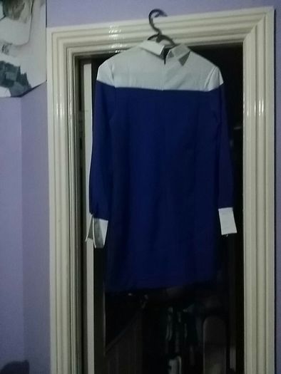 Blue a-line block long shirt