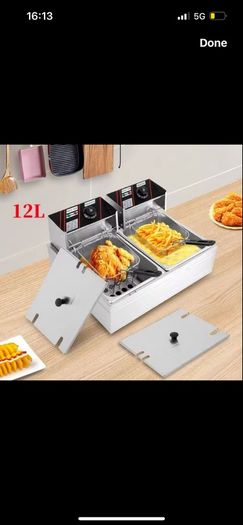 Stainless Steel Commercial Electric Fryer Stainless Steel Fryer 12L Electric Double Tank Double Sieve Machine for Chicken/Shrimp With Basket And Lid 12L 220v