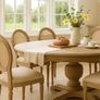 Beautiful solid oak & hand painted - antique French style dining table and with 4 rattan/ weave chairs Image 2