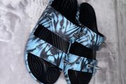 Crocs Classic Rebel Size UK 6 Blue Black Tie Dye Spike Double Strap Slides Slippers