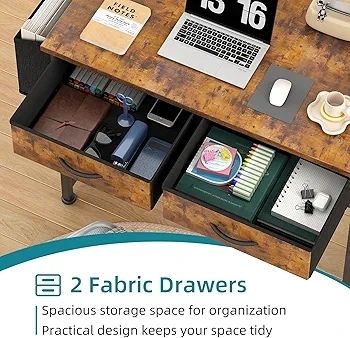 Computer Office Desk for Small Space with Fabric Drawers, Home Office Desk for Bedroom with Side Pocket and Hook, 80CM Brown Kids Desks, Writing Desks, Study Table and Work Table  Brown