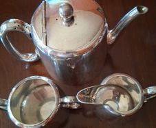 Silver plated teapot creamer & sugar bowl