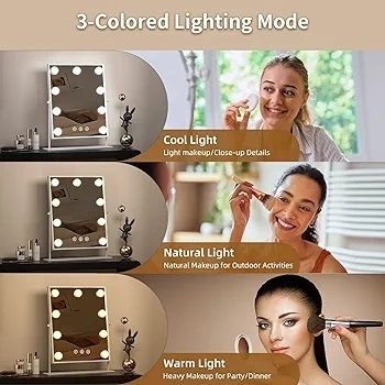 Makeup Mirror with Lights, Hollywood Vanity Mirror with 3 Colors Lighting Modes, Touch Control, 360 Ratation, Dimmable 9 LED Bulbs Lighted Makeup Mirror for Dressing Room & Bedroom White