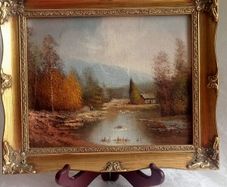 PRICE DROP Oil on canvas, Autumn scene in gilted frame 12" X  10"