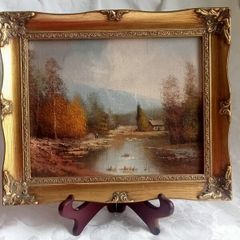 PRICE DROP Oil on canvas, Autumn scene in gilted frame 12" X  10"