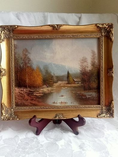 PRICE DROP Oil on canvas, Autumn scene in gilted frame 12" X  10"