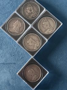 Double Florin and 4 x Queen Victoria Silver Crowns