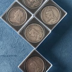 Double Florin and 4 x Queen Victoria Silver Crowns