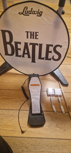 Nintendo Wii beatles rockband drum kit and bass.