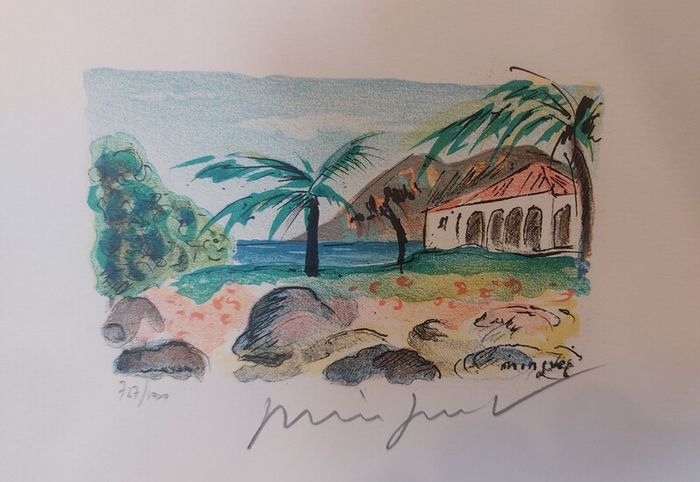 Fantastic Limited-Edition Hand-Signed Lithograph Print of a Caribbean Scene by the Renowned French Artist Alexandre Minguet (1937-1996), #737/1000