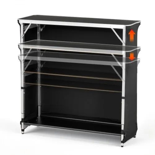 Folding Portable Bar Table, 1105 x 390 x 1010 mm, with Carry Bag, 2 Storage Shelves, and Detachable Skirt, Quick and Easy Setup, Foldable Mobile Bartending Station for Events, Party, Tradeshow