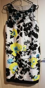 Monsoon Cocktail Dress, White with Floral Print, size UK 14.