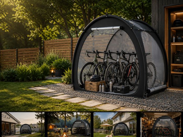 Outdoor Bike Storage Tent Fan-Shaped Waterproof Bike Tent for 4 to 5 Bikes