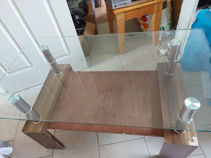 Glass Coffee Table with Timber Shelf, 109cm long x 60cm  wide x 56cm high