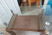 Glass Coffee Table with Timber Shelf, 109cm long x 60cm  wide x 56cm high