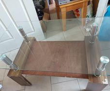 Glass Coffee Table with Timber Shelf, 109cm long x 60cm  wide x 56cm high