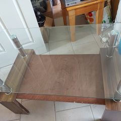Glass Coffee Table with Timber Shelf, 109cm long x 60cm  wide x 56cm high