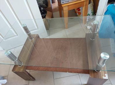 Glass Coffee Table with Timber Shelf, 109cm long x 60cm  wide x 56cm high