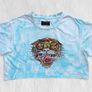 Ed Hardy LOS Tigre Tiger Rhinestone Tie Dye Crop T-Shirt Turquoise Small S Image 4
