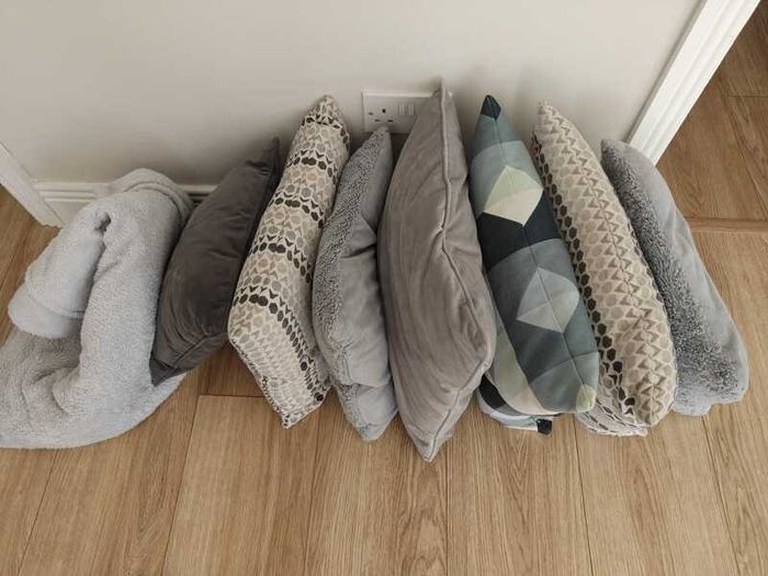 Duck Egg & Blue-Grey Cushions and Matching Throw Set