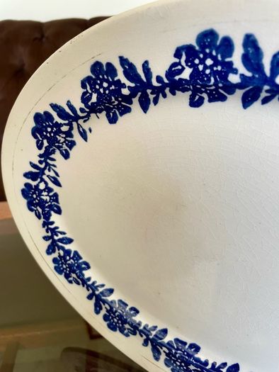 Vernacular Blue and White Spongeware  Floral Platter Unmarked 30 cm
